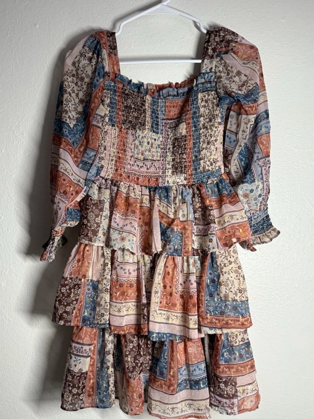 Rare Editions Multi-Color Patchwork Tiered Peasant Dress